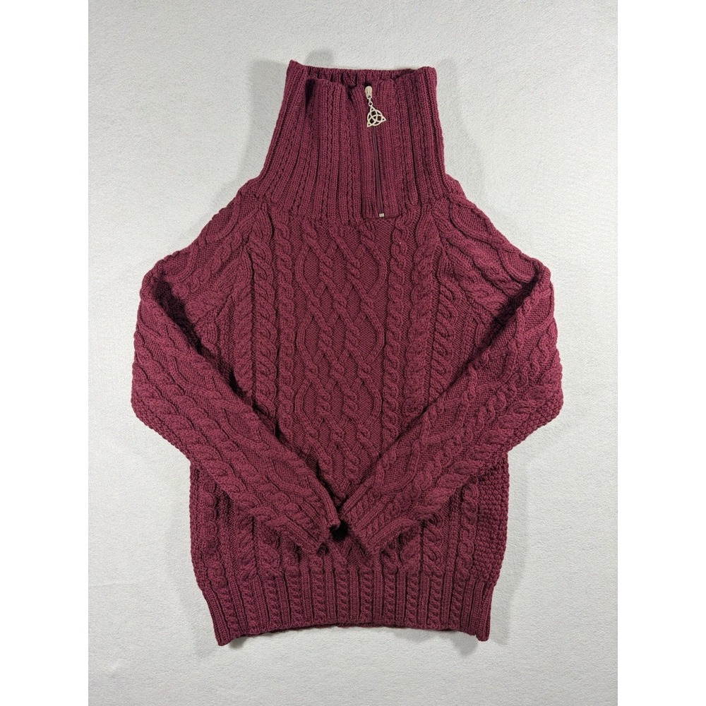 SAOL Aran  neck zip Cardigan Sweater 100% Merino Wool Women`s Knitted tall neck